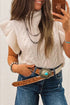 Cable Knit Mock Neck Ruffle Sleeve Sweater Top