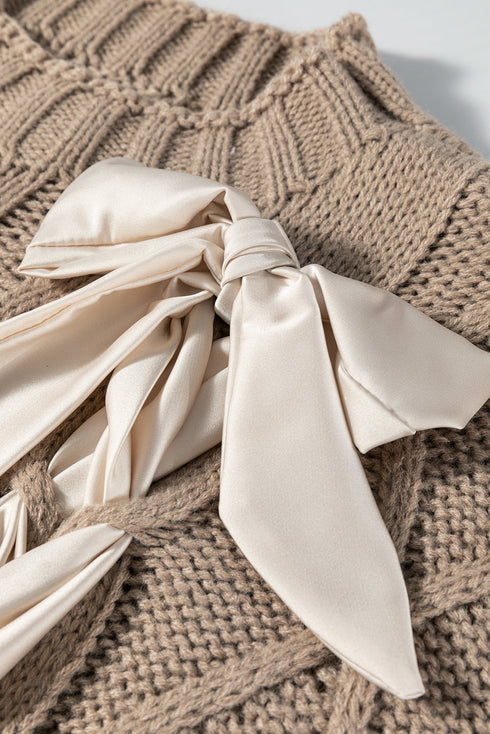 Cable Knit Mock Neck Satin Ribbon Sweater Vest