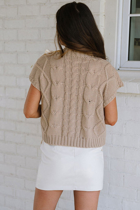 Cable Knit Mock Neck Satin Ribbon Sweater Vest