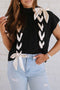 Cable Knit Mock Neck Satin Ribbon Sweater Vest