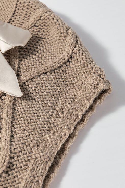 Cable Knit Mock Neck Satin Ribbon Sweater Vest