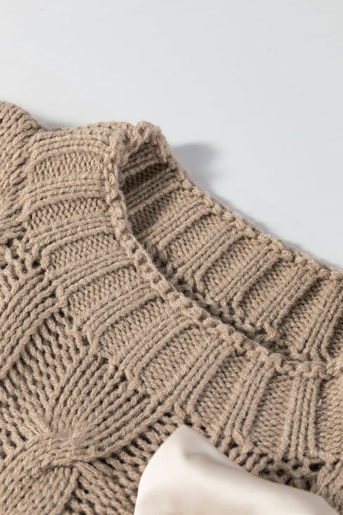 Cable Knit Mock Neck Satin Ribbon Sweater Vest