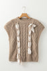 Cable Knit Mock Neck Satin Ribbon Sweater Vest
