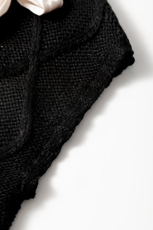 Cable Knit Mock Neck Satin Ribbon Sweater Vest