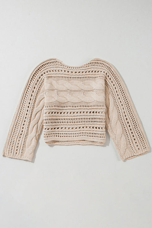 Cable Knit Open Weave Boat Neck Sweater
