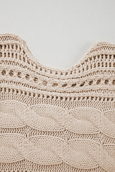 Cable Knit Open Weave Boat Neck Sweater