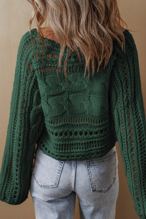 Cable Knit Open Weave Boat Neck Sweater