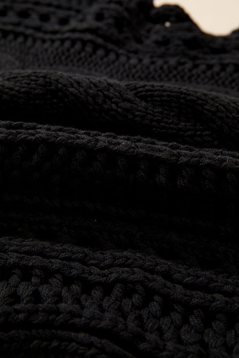 Cable Knit Open Weave Boat Neck Sweater