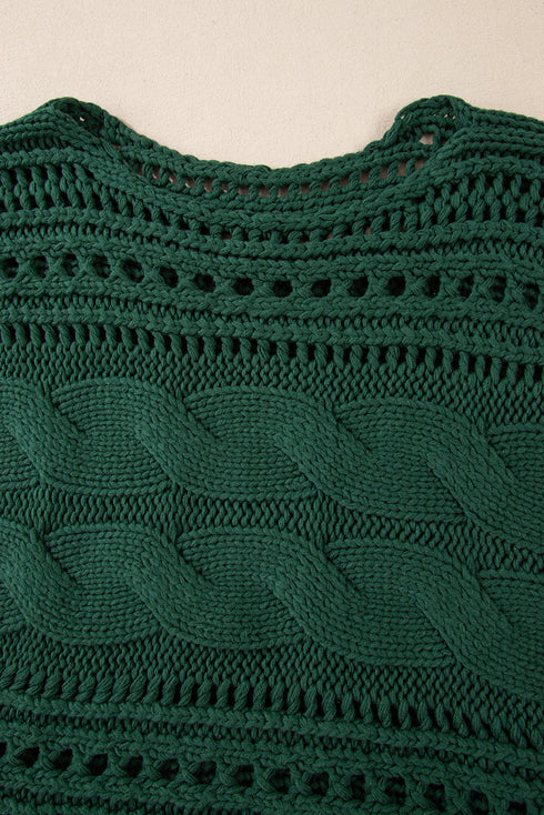 Cable Knit Open Weave Boat Neck Sweater