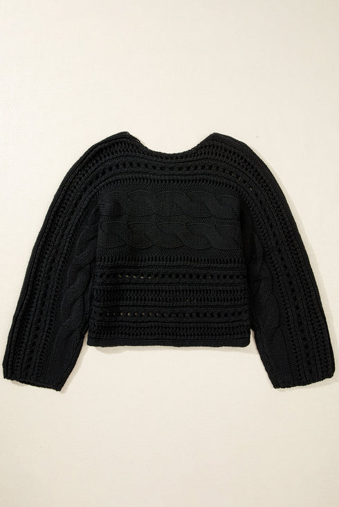 Cable Knit Open Weave Boat Neck Sweater