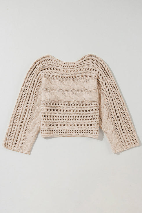 Cable Knit Open Weave Boat Neck Sweater