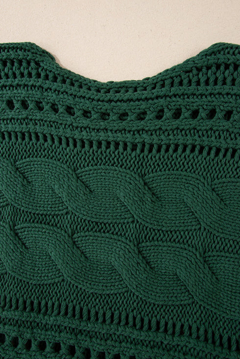Cable Knit Open Weave Boat Neck Sweater
