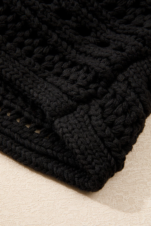 Cable Knit Open Weave Boat Neck Sweater