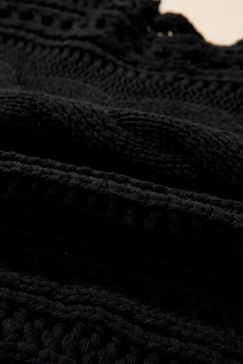 Cable Knit Open Weave Boat Neck Sweater