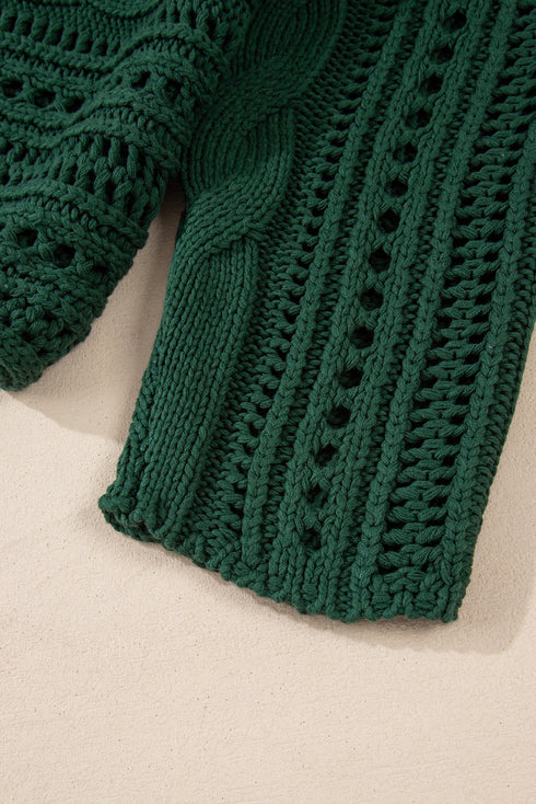 Cable Knit Open Weave Boat Neck Sweater