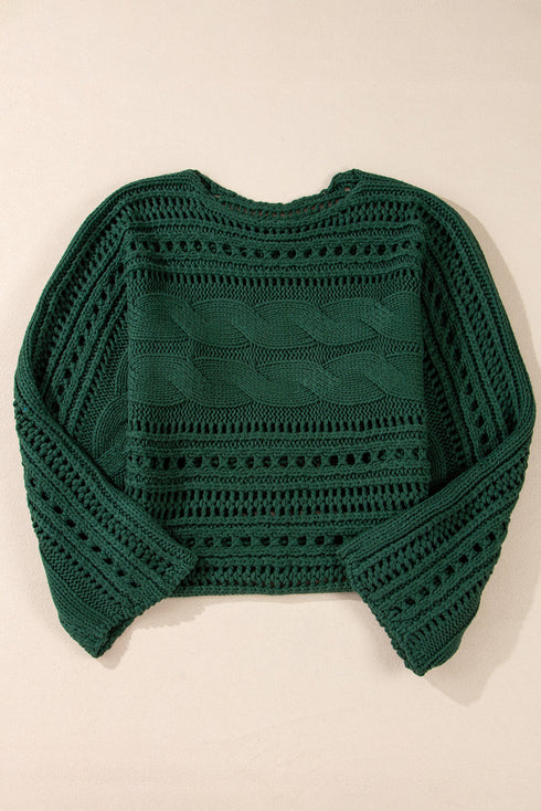 Cable Knit Open Weave Boat Neck Sweater