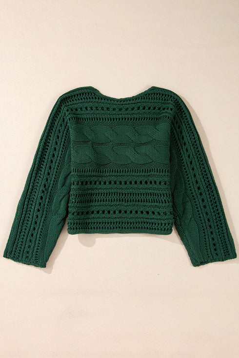 Cable Knit Open Weave Boat Neck Sweater