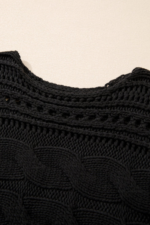 Cable Knit Open Weave Boat Neck Sweater
