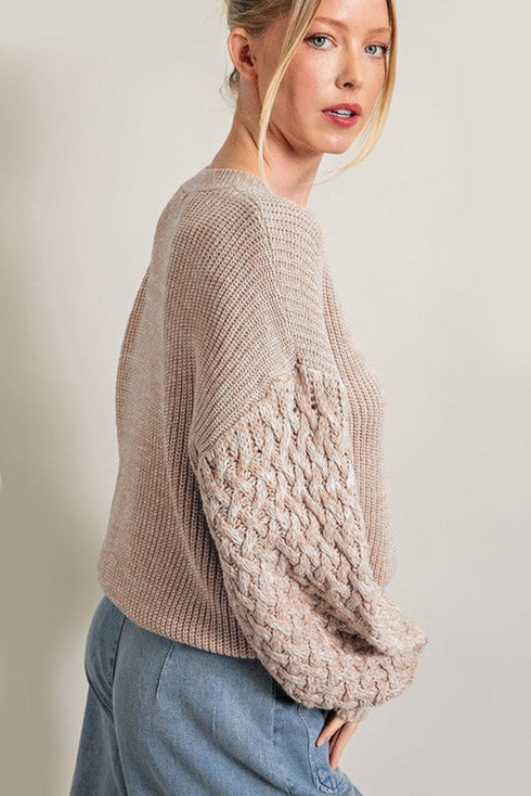 Cable Knit Sleeve Drop Shoulder Sweater