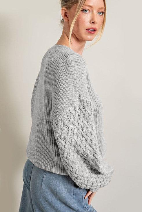 Cable Knit Sleeve Drop Shoulder Sweater