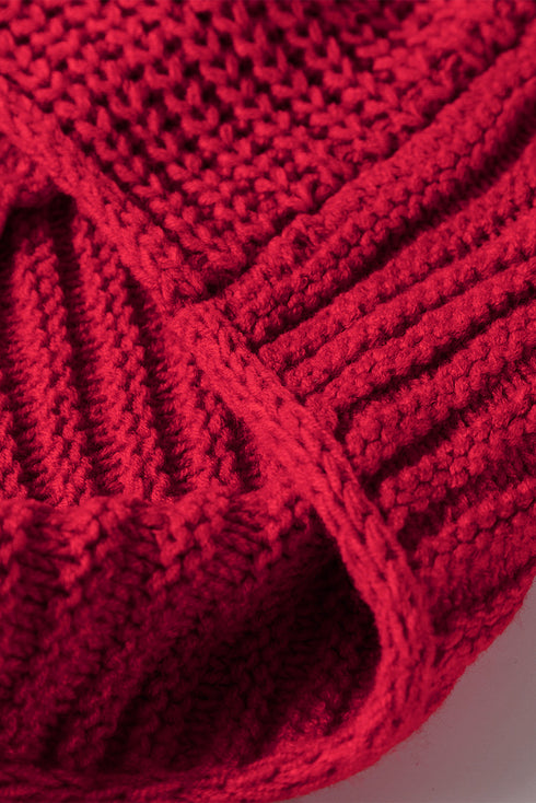 Cable Knit Sleeve Exposed Seam Pullover Hooded Sweater
