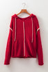 Cable Knit Sleeve Exposed Seam Pullover Hooded Sweater
