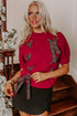 Cable Knit Tartan Ribbon Lace Up Short Sleeve Sweater