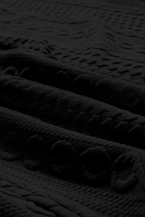 Cable Texture Button Front Puff Sleeve Shacket