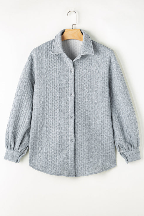 Cable Texture Button Front Puff Sleeve Shacket