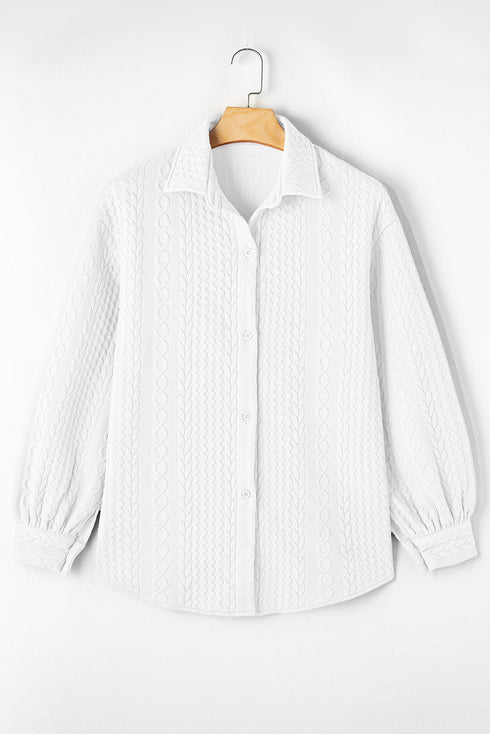 Cable Texture Button Front Puff Sleeve Shacket