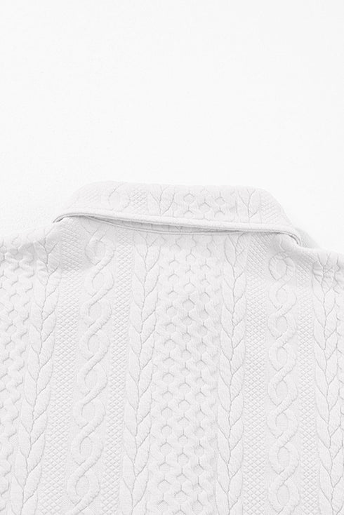 Cable Texture Button Front Puff Sleeve Shacket