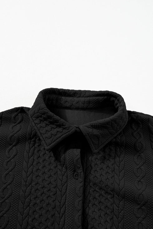 Cable Texture Button Front Puff Sleeve Shacket