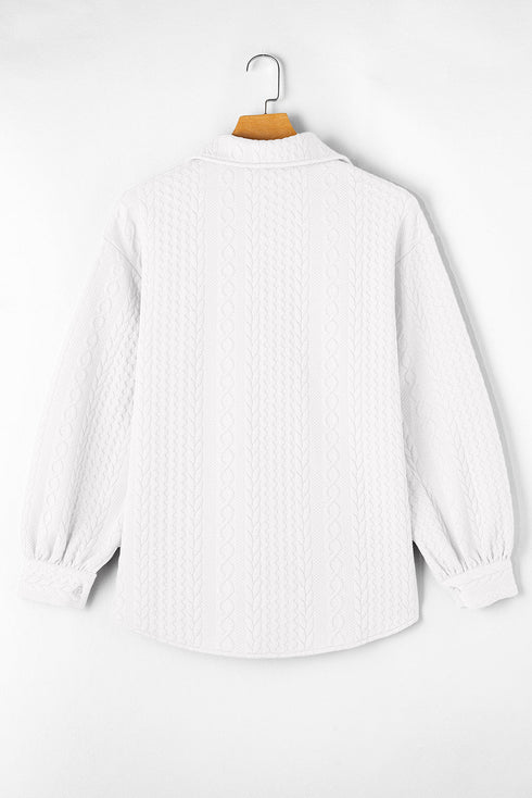 Cable Texture Button Front Puff Sleeve Shacket