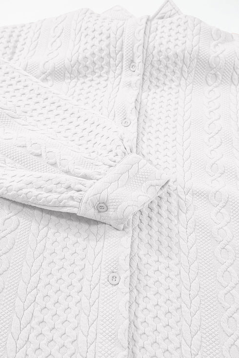 Cable Texture Button Front Puff Sleeve Shacket