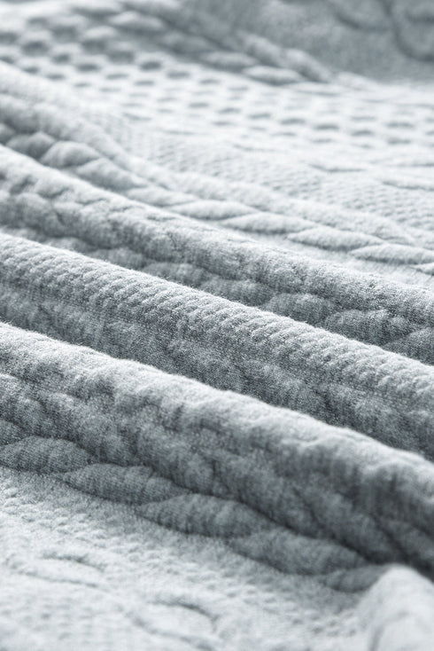 Cable Texture Button Front Puff Sleeve Shacket