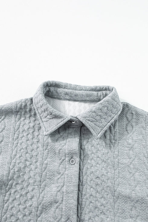 Cable Texture Button Front Puff Sleeve Shacket