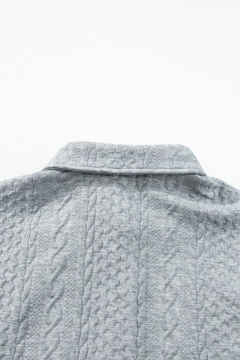 Cable Texture Button Front Puff Sleeve Shacket