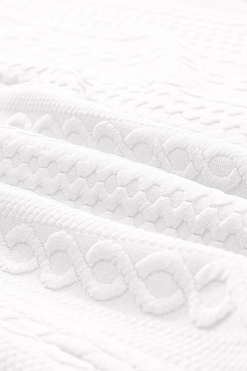 Cable Texture Button Front Puff Sleeve Shacket