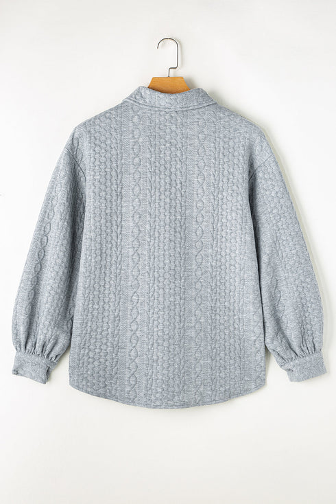 Cable Texture Button Front Puff Sleeve Shacket