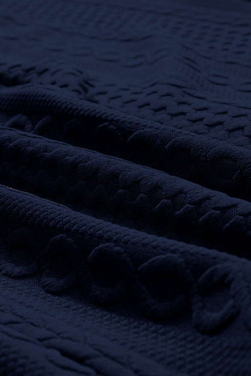 Cable Texture Button Front Puff Sleeve Shacket