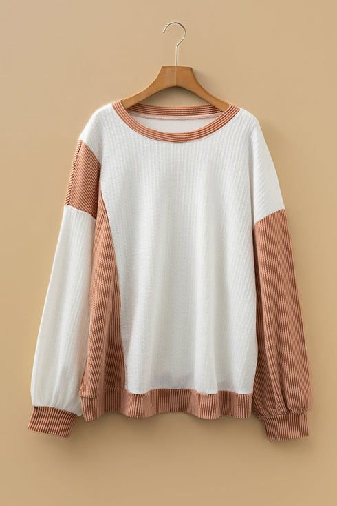 Cable Texture Ribbed Patchwork Plus Size Long Sleeve Top