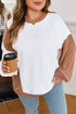Cable Texture Ribbed Patchwork Plus Size Long Sleeve Top