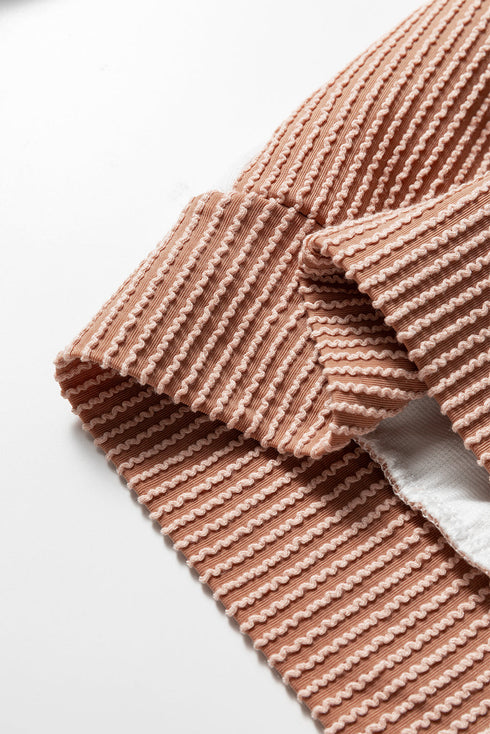 Cable Texture Ribbed Patchwork Plus Size Long Sleeve Top