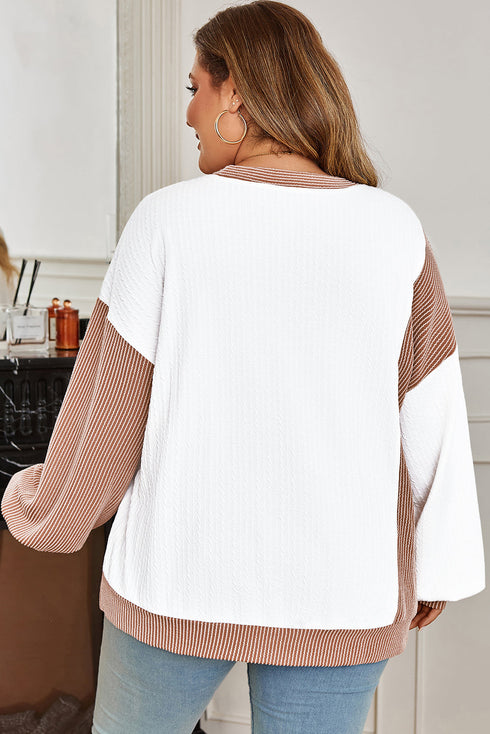 Cable Texture Ribbed Patchwork Plus Size Long Sleeve Top