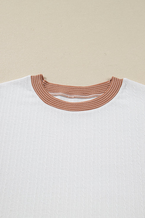 Cable Texture Ribbed Patchwork Plus Size Long Sleeve Top