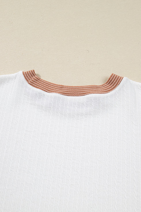 Cable Texture Ribbed Patchwork Plus Size Long Sleeve Top