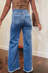 High Waist Button Fly Seamed Raw Hem Wide Leg Jeans