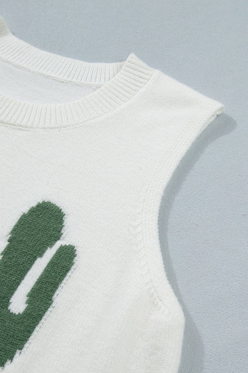 Cactus Graphic Western Oasis Loose Knit Sweater Vest