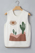 Cactus Graphic Western Oasis Loose Knit Sweater Vest