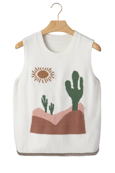 Cactus Graphic Western Oasis Loose Knit Sweater Vest